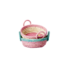 Mini Round Raffia Basket Embroidered Butterflies Rice DK